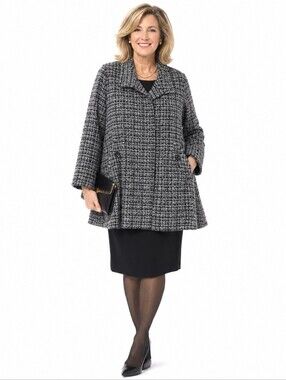 Katherine Kelly Wool Alpaca Tweed Swing Coat 14 Gray‎ Quiet Luxury Old Money